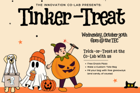 Tinker-Treat at the Co-Lab with free pizza, free tote bags, and tons of fun giveaways